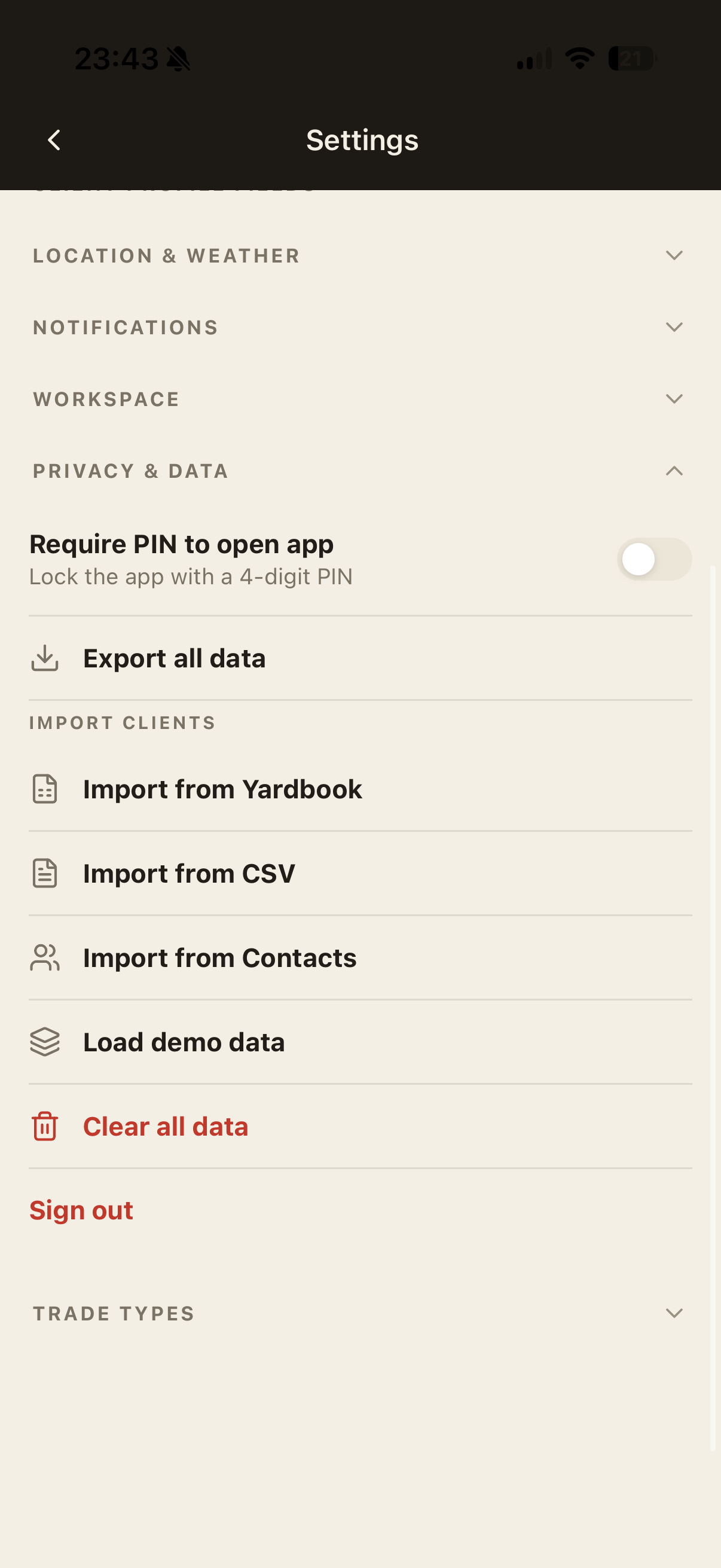 Import screen