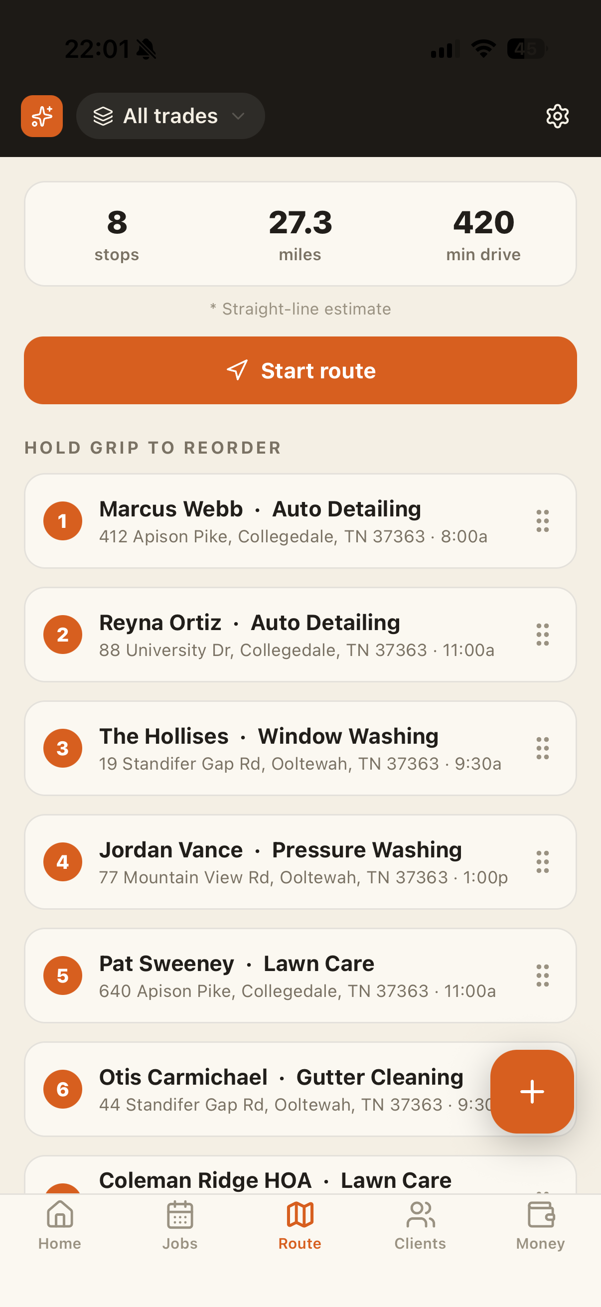 Route screen